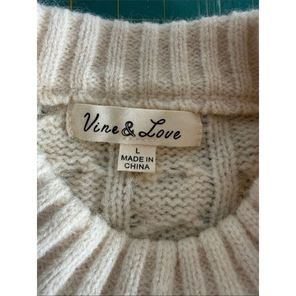 Vine & Love Women's Cream Black Nordic Sweater Cable Knit Crew Neck sz Large - Picture 3 of 6